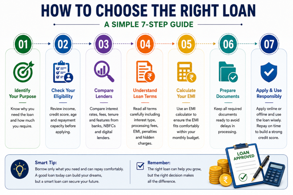 Step-by-step guide on how to choose the right loan in India based on eligibility, EMI, and documentation